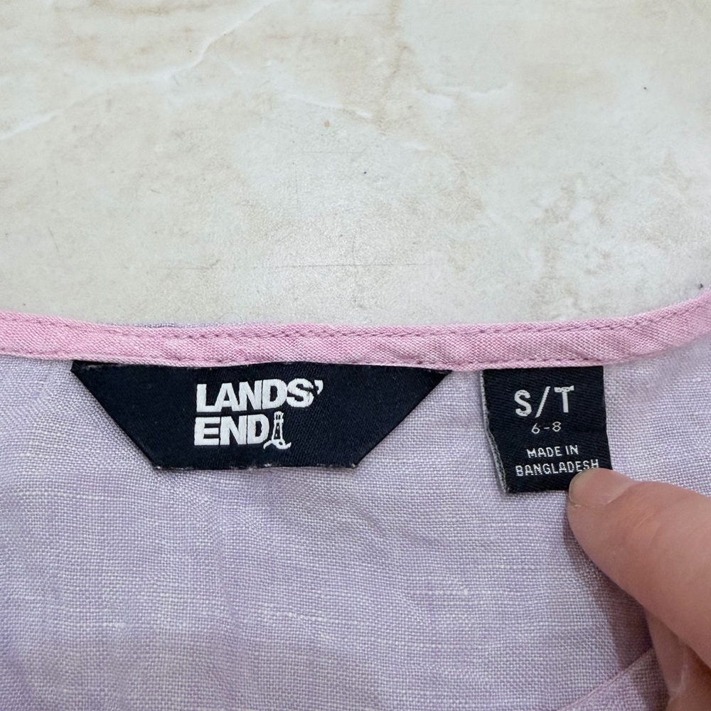 Lands' End Women's Short Sleeve 100% Linen Top Casual Blouse Purple Small - Picture 7 of 10